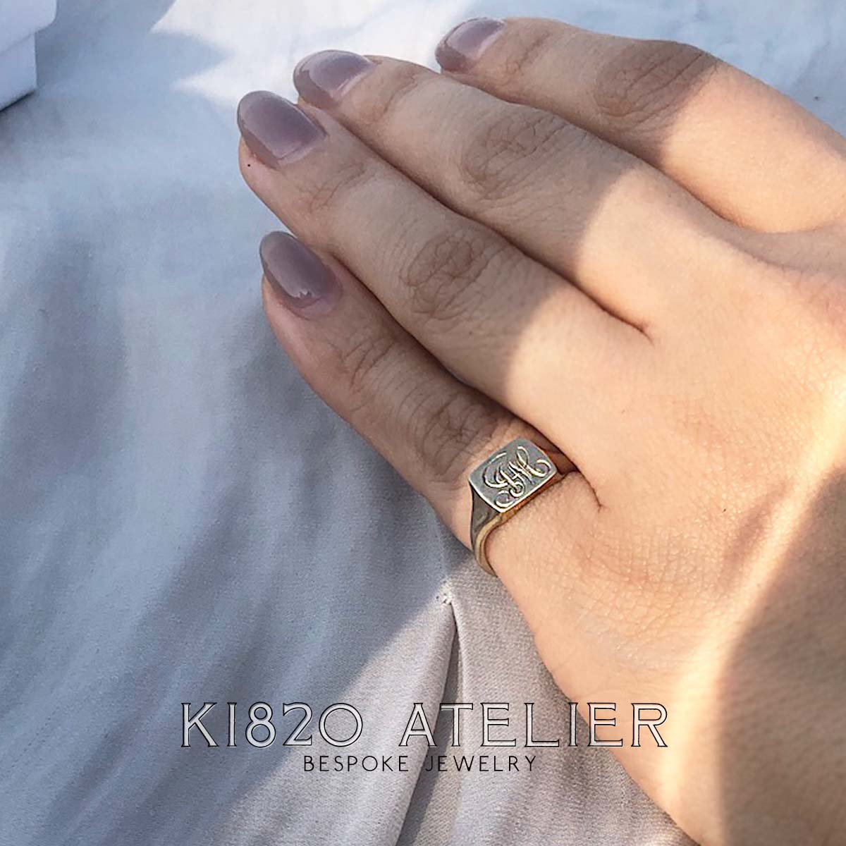 【K18】Small Square Signet Ring