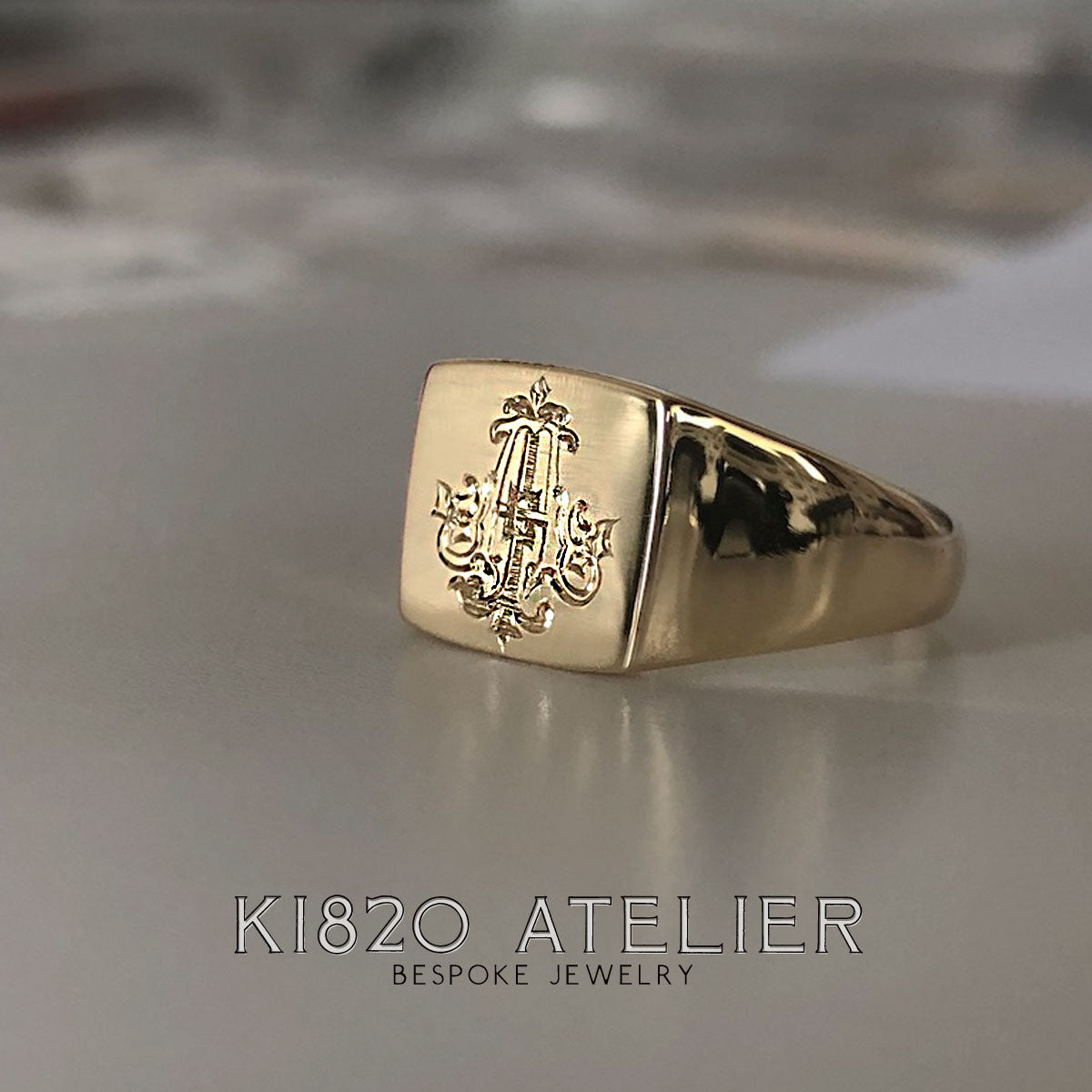 【K18】Middle Square Signet Ring